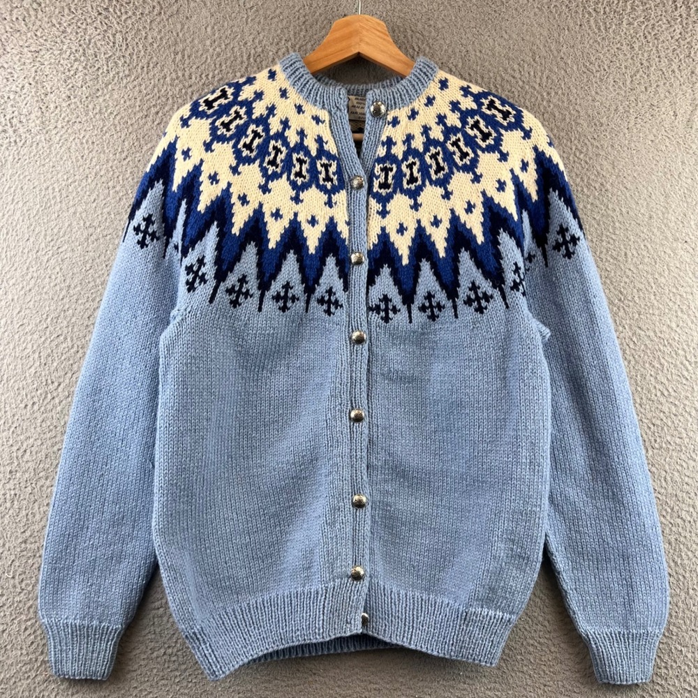 Light Blue Nordic Yoke Knit Cardigan Sweater